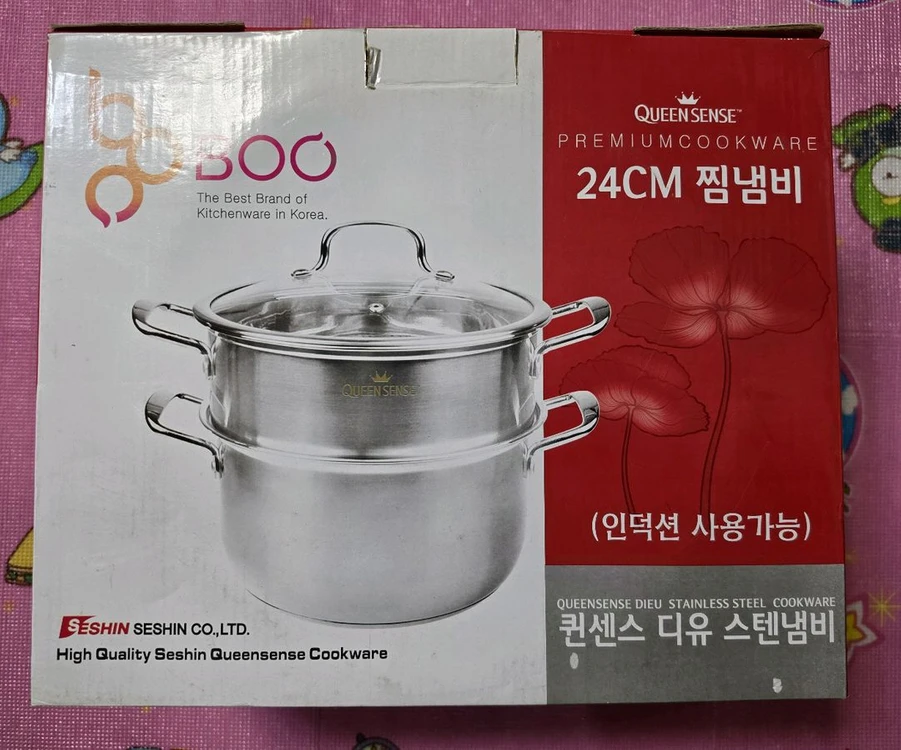 새상품-퀸센스 디유 스텐 2단 찜냄비 찜기 24cm(인덕션 사용가능) 이미지