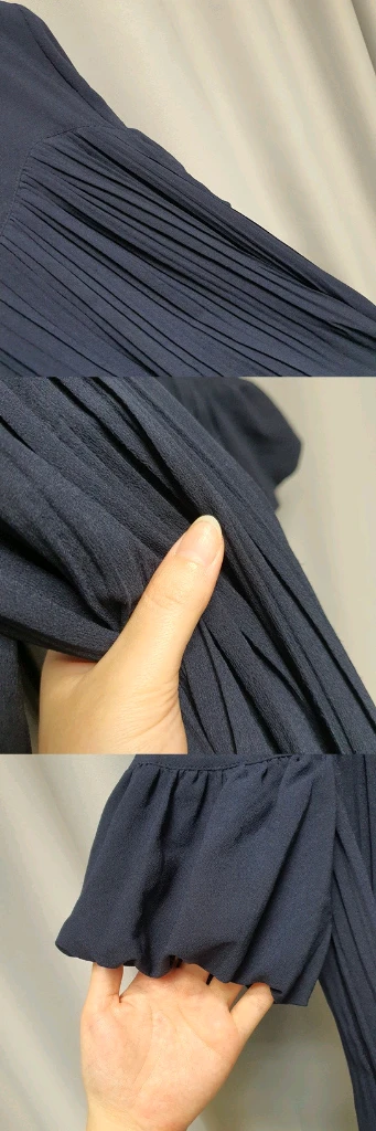 오즈세컨 플리츠 쉬폰 셔링 리본 블라우스 이미지
