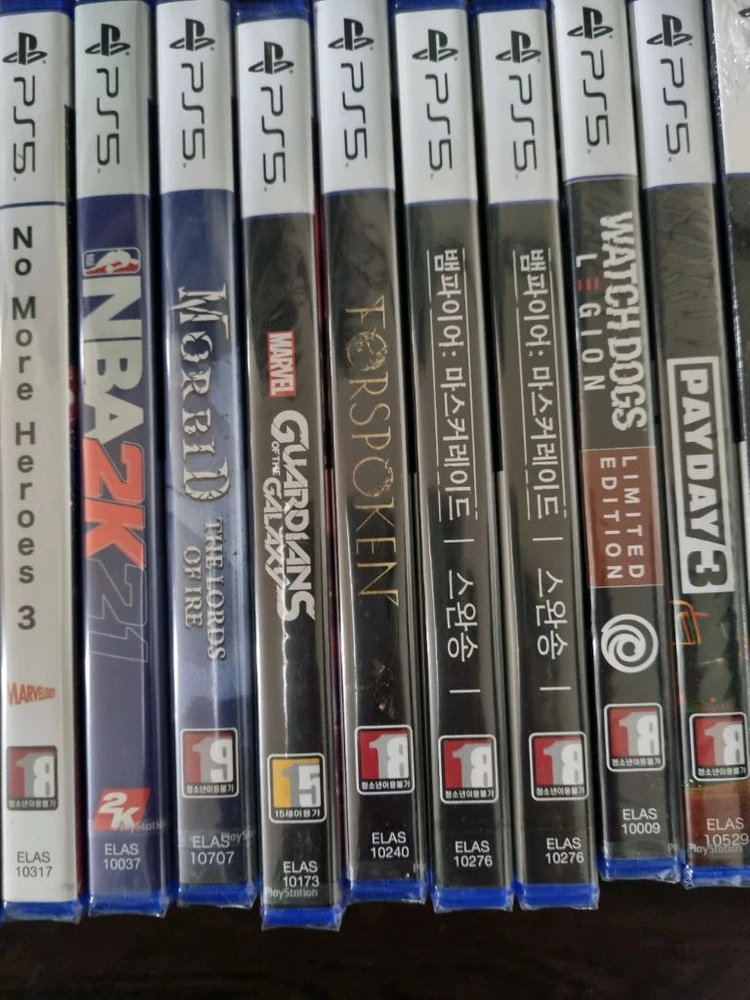 미개봉 새제품 ps5 노모어히어로즈3 nba 모비드 가디언즈 포스포큰 스완송 와치독스 페이데이3 어몽어스 패러다이스 이미지