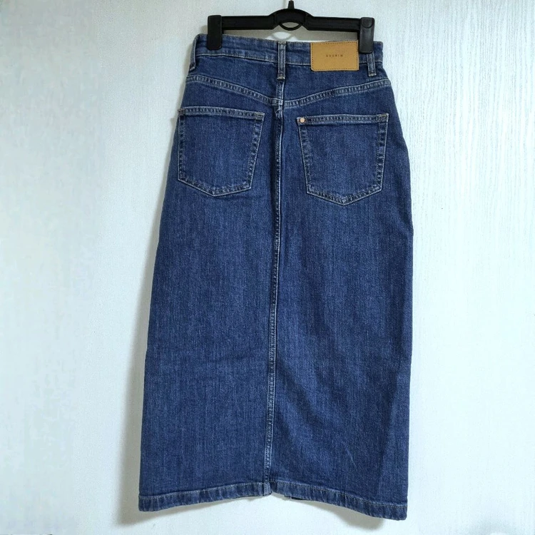 H&M 하이웨스트 롱데님스커트 진청치마 슬릿 H라인 XS 이미지