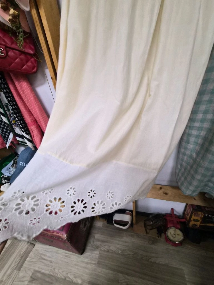 자라 면린넨 고방 체크 박시 원피스. 레이스이너스커트 이미지
