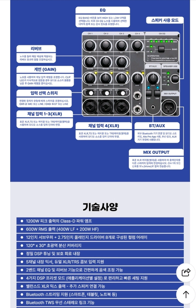 (미개봉)알토 1조(2통)TS112C 1200W 파워드 컬럼스피커 이미지