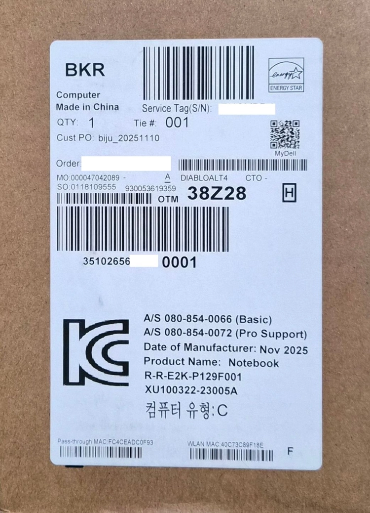 [미개봉]DELL XPS 16 Premium AI DA16250 RTX5070 4K 터치노트북 판매합니다 이미지