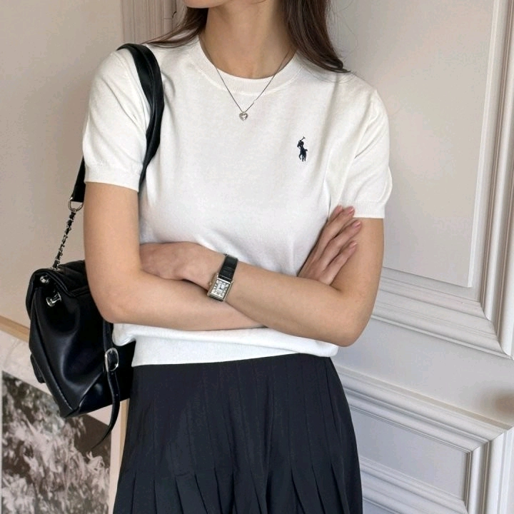 폴로 코튼 블렌드 숏 슬리브 라운드 니트 이미지