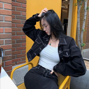 *당일발송* 페일제이드 모노톤스티치 크롭자켓 블랙/파인체리 이미지