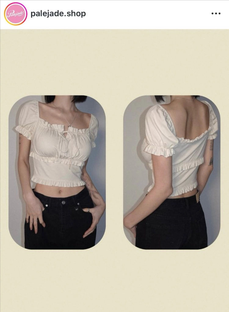 *새상품급* 페일제이드 베이직 크롭 퍼프 블라우스 블랙 이미지