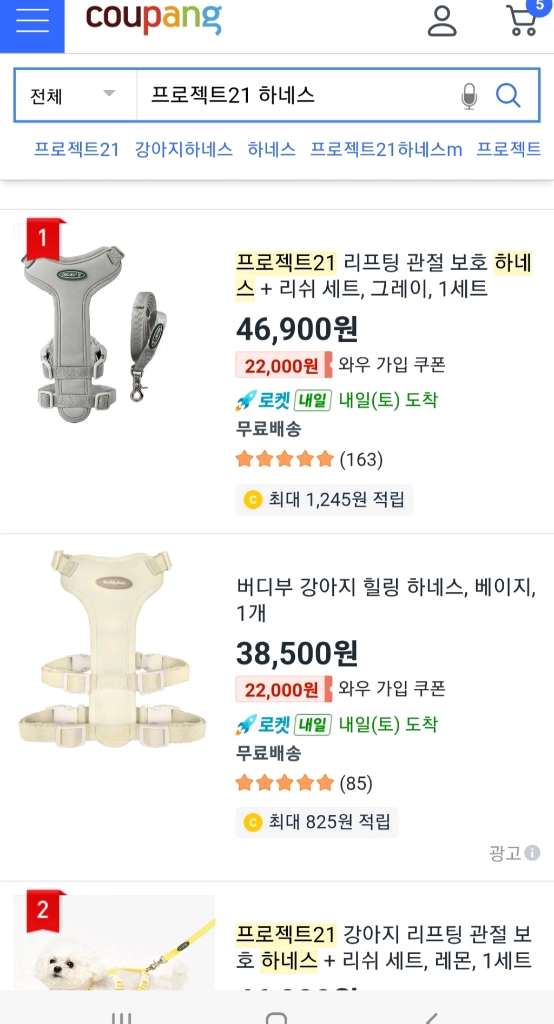 슬개골 탈구 예방 하네스.쿠팡 최저가46900 리프팅 관절보호 프로젝트21 하네스 목줄(새상품) 이미지