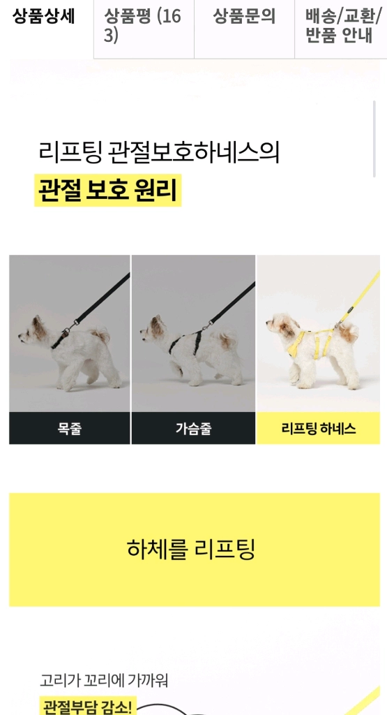 슬개골 탈구 예방 하네스.쿠팡 최저가46900 리프팅 관절보호 프로젝트21 하네스 목줄(새상품) 이미지