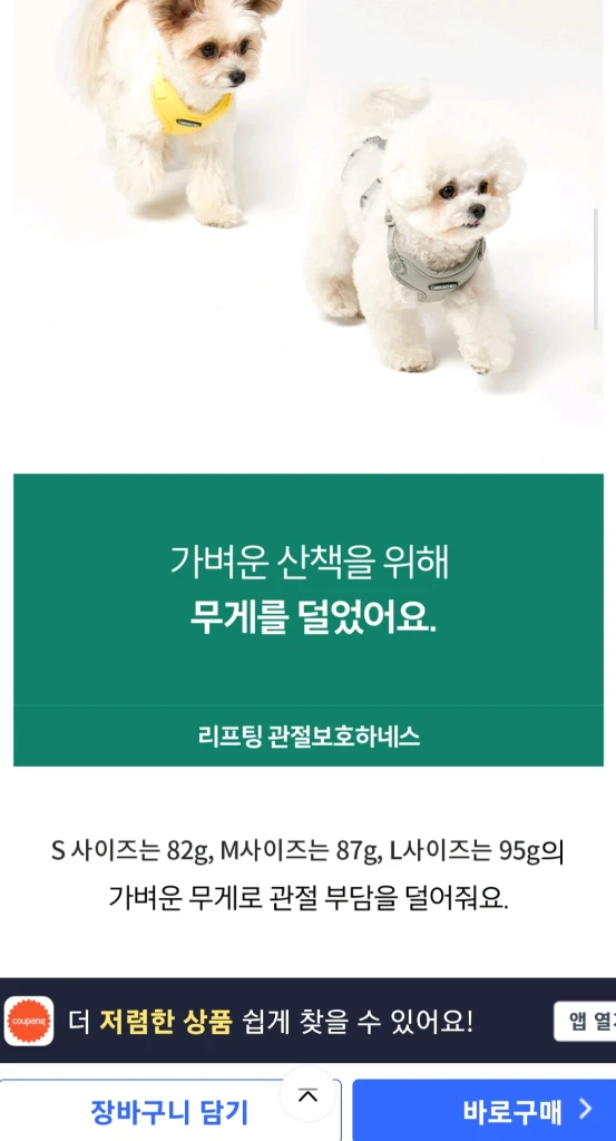 슬개골 탈구 예방 하네스.쿠팡 최저가46900 리프팅 관절보호 프로젝트21 하네스 목줄(새상품) 이미지