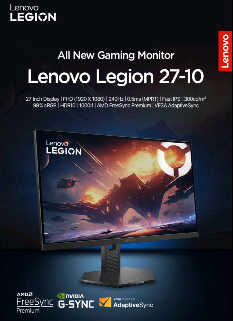 (미개봉) 레노버 27인치 FHD 240Hz IPS 게이밍모니터 이미지