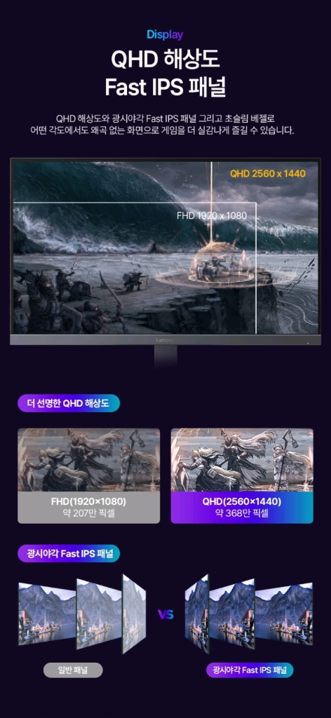 (미개봉) 레노버 27인치 QHD 180Hz IPS 게이밍모니터 이미지