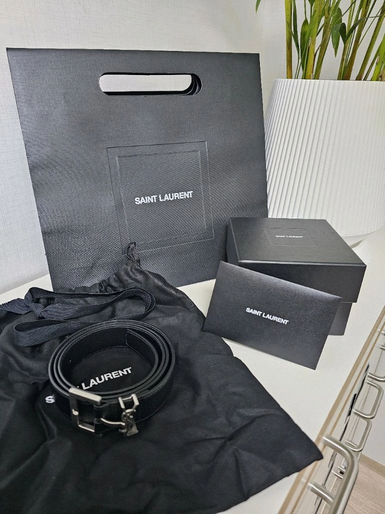 (사진검증)생로랑 YSL 로고 블랙 가죽 벨트 S급 이미지