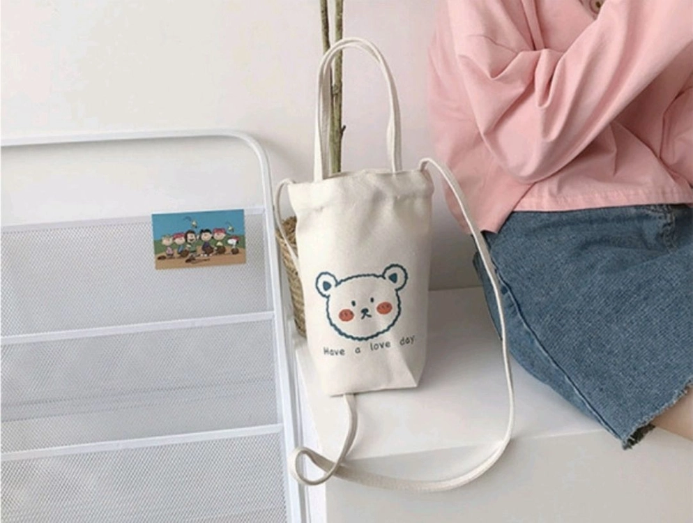 곰돌이 캔버스 텀블러백 텀블러가방 드링크백 크로스백 이미지