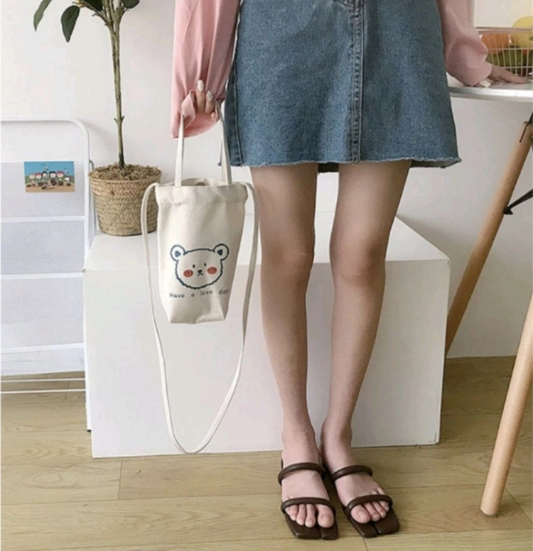 곰돌이 캔버스 텀블러백 텀블러가방 드링크백 크로스백 이미지