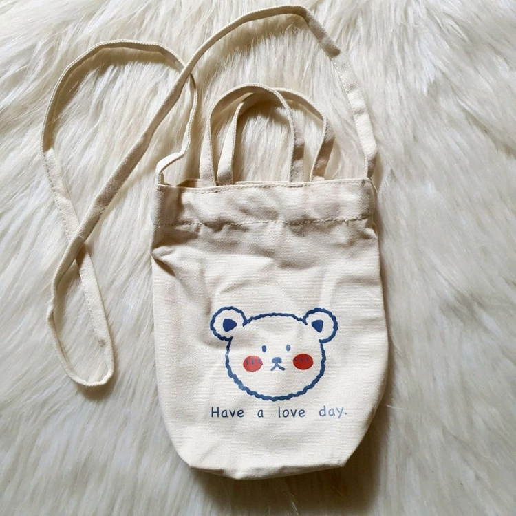 곰돌이 캔버스 텀블러백 텀블러가방 드링크백 크로스백 이미지