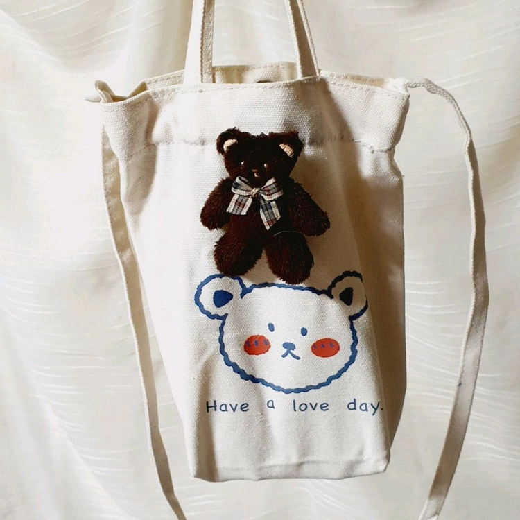 곰돌이 캔버스 텀블러백 텀블러가방 드링크백 크로스백 이미지