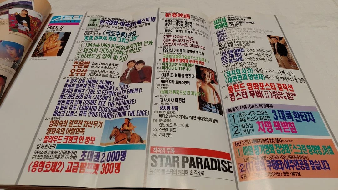 1991년 스크린 맥라이언 맥커리 컬킨 유덕화 종초홍 장국영 신해철 주윤발 오드리햅번 이미지