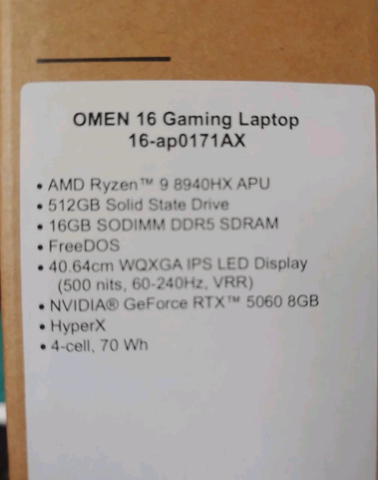 미개봉새제품 Hp 오멘 지포스RTX5060 라이젠9 게이밍노트북 이미지