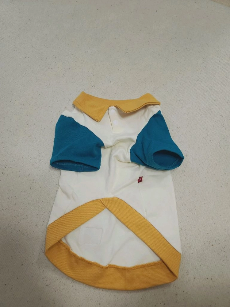 강아지옷 2XL 반팔 카라 티셔츠 옐로우블루 배색 반려견 애견의류 이미지