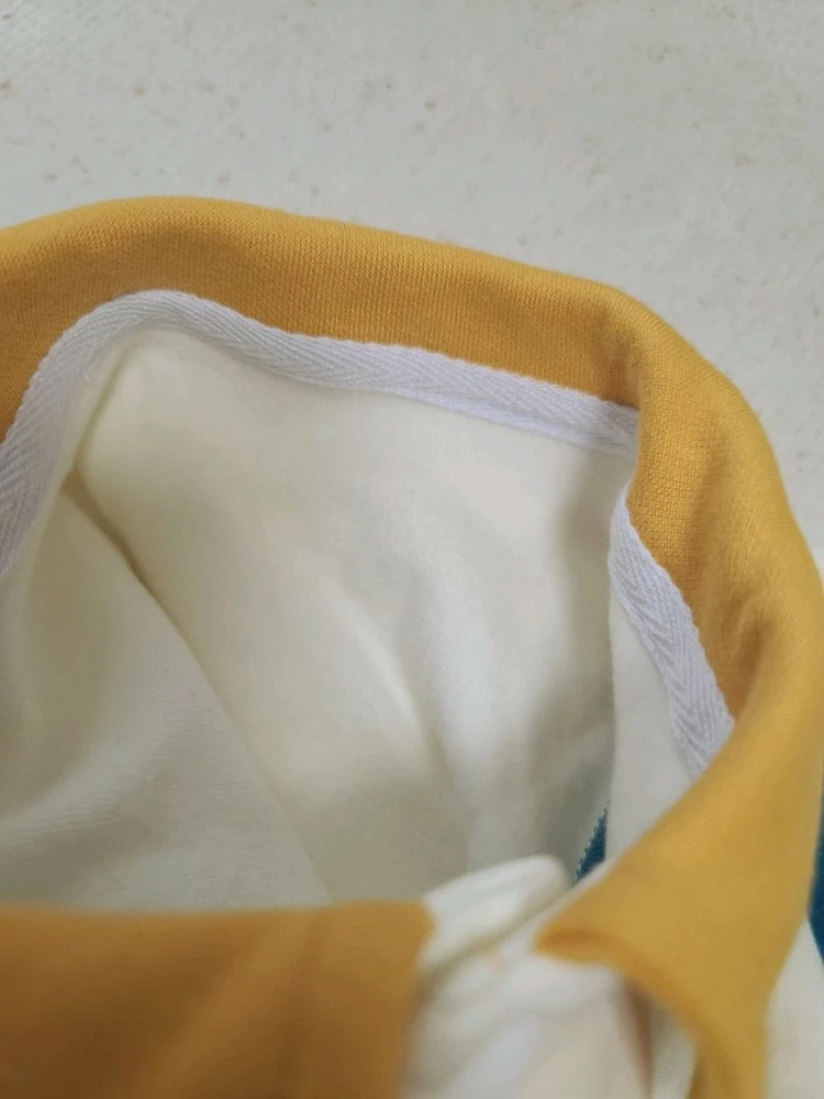 강아지옷 2XL 반팔 카라 티셔츠 옐로우블루 배색 반려견 애견의류 이미지