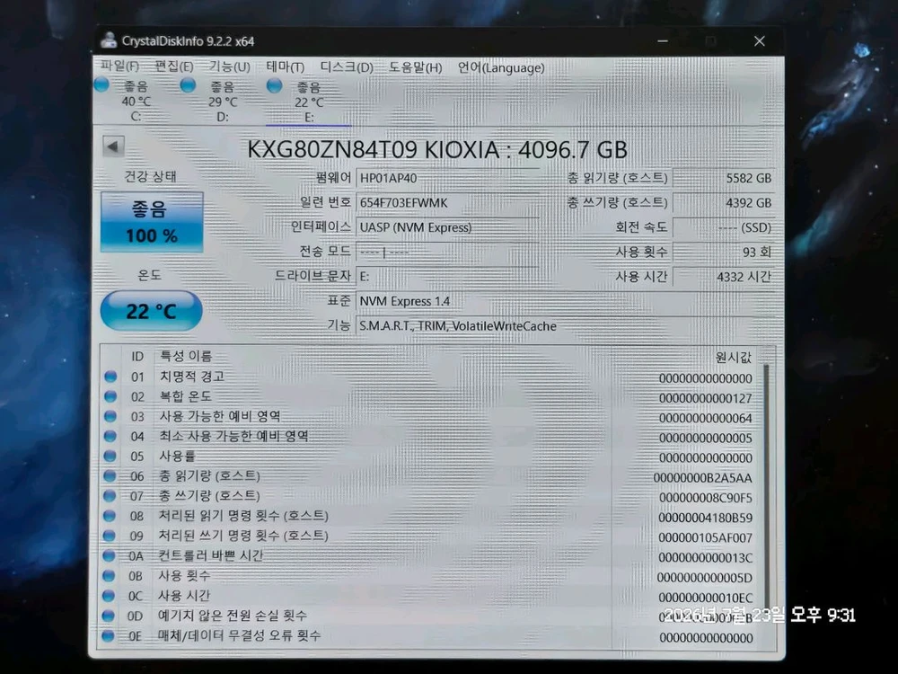키오시아 4TB KXG80ZN84T09 (PM9A1 990PRO SN850X P41 P51 P3 Plus 대체재) 이미지