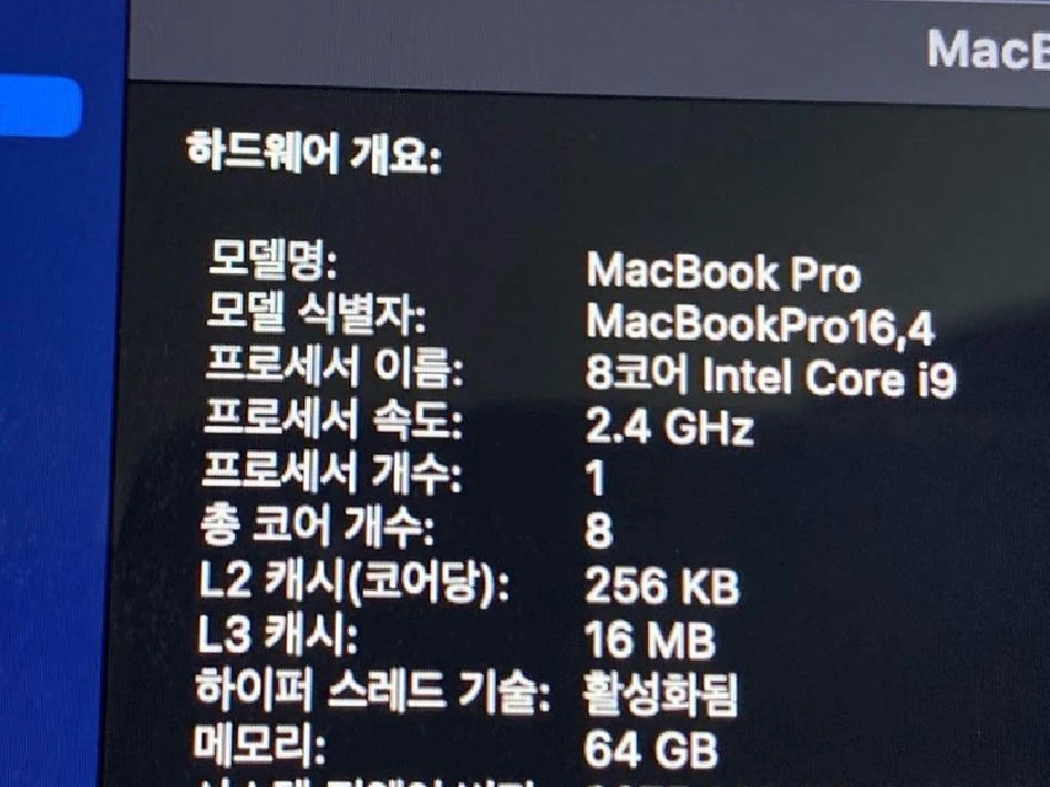 2019 맥북 MacBook 5600m 64gb ram 1tb 이미지