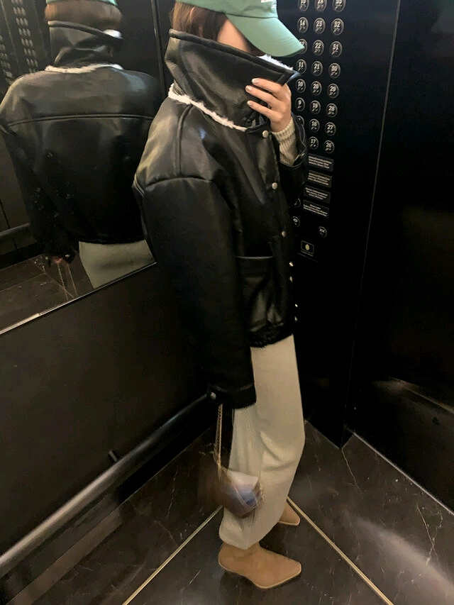 르라미 샐러 무스탕 레더 자켓 jk(블랙) 이미지