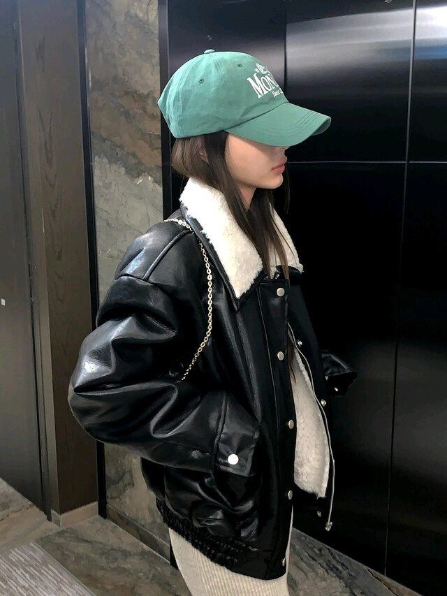 르라미 샐러 무스탕 레더 자켓 jk(블랙) 이미지