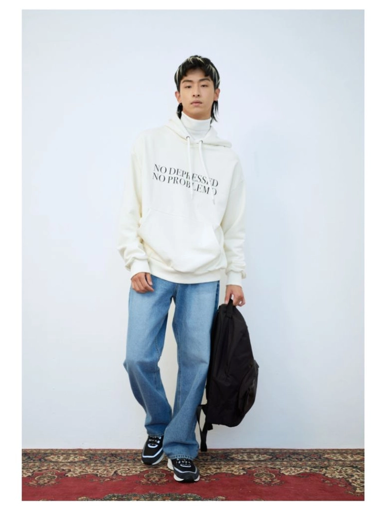 미뇽네프 노디플레스 슬로건 오버핏후드티 아이보리 이미지