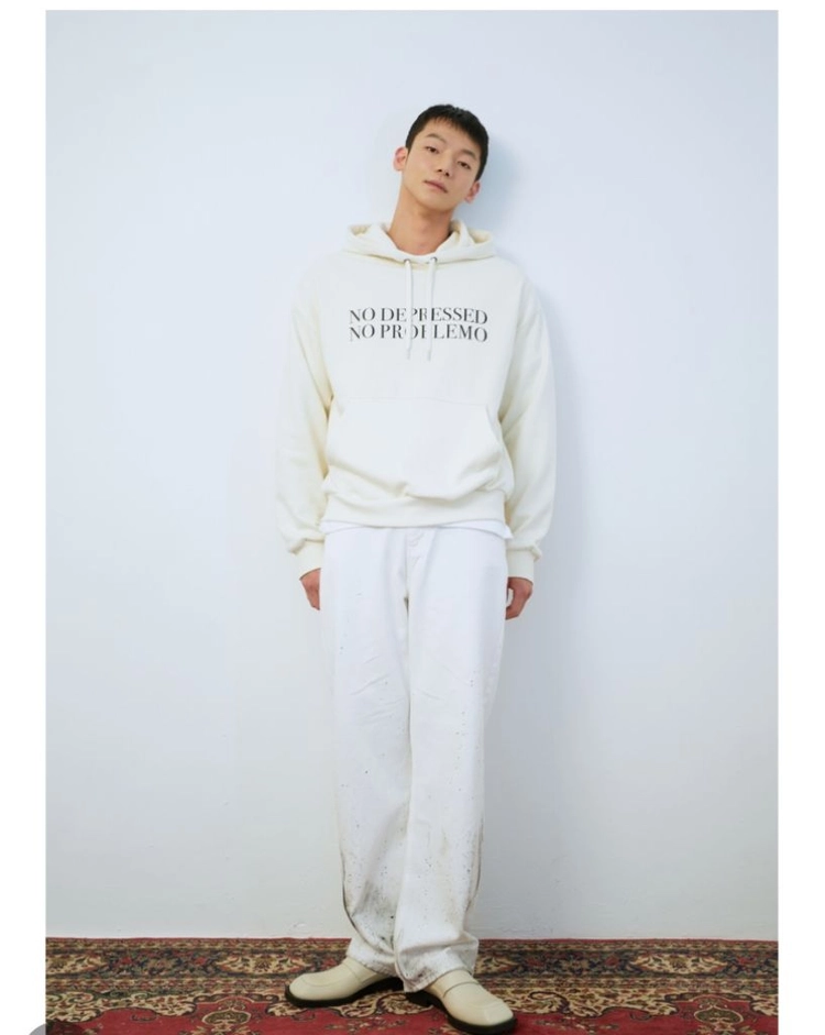 미뇽네프 노디플레스 슬로건 오버핏후드티 아이보리 이미지