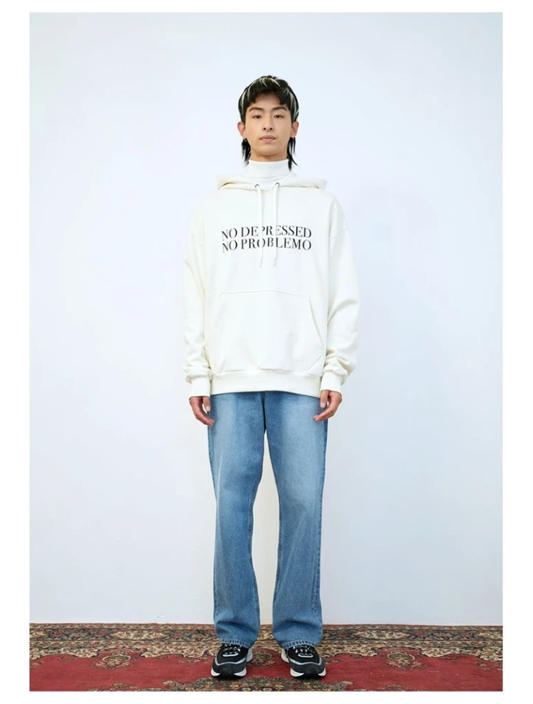 미뇽네프 노디플레스 슬로건 오버핏후드티 아이보리 이미지