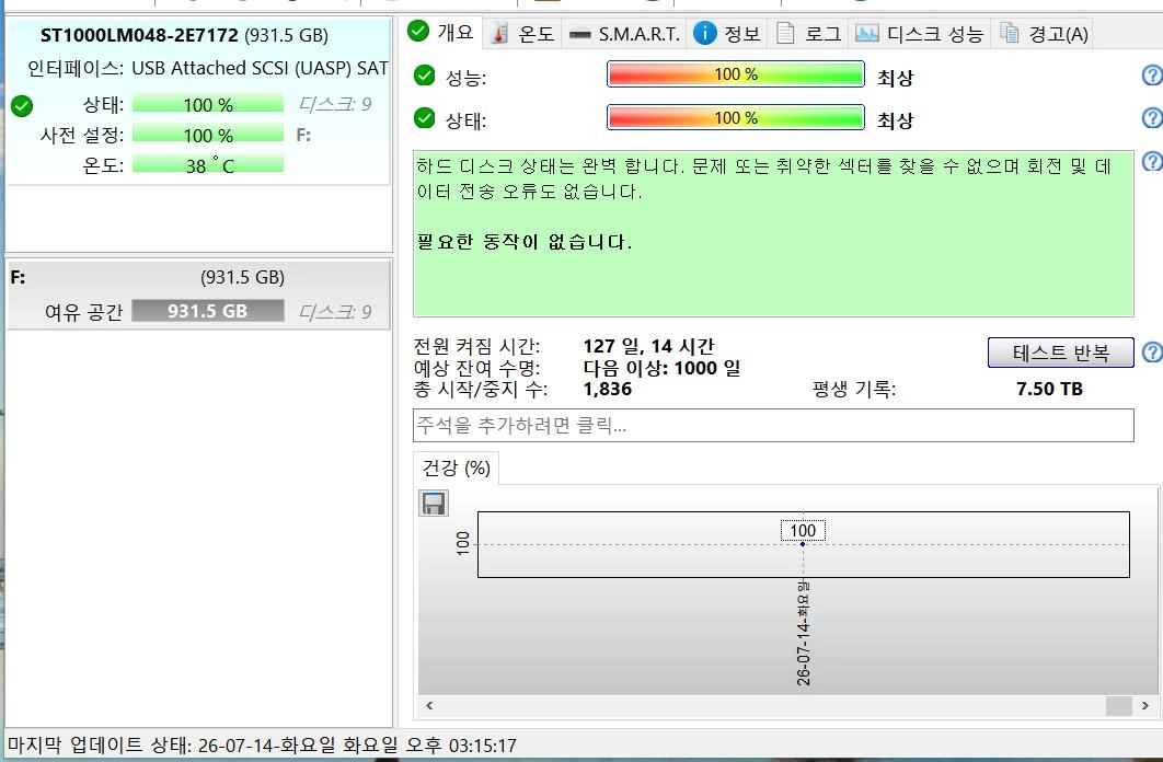 외장하드, 씨게이트 HDD 1TB USB3.0 2.5인치 이미지