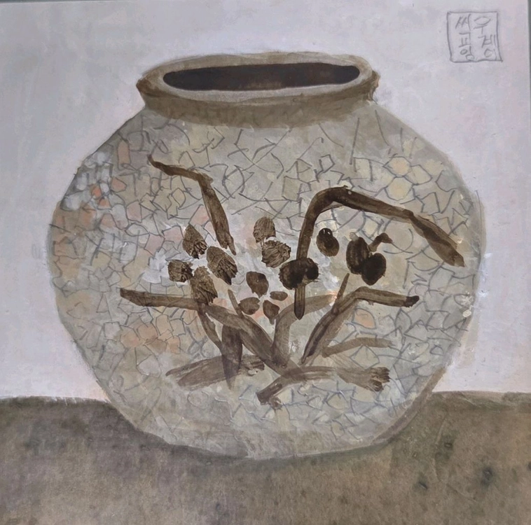 *도자기 달항아리 인테리어 유화 그림 액자 (실물원화) 이미지