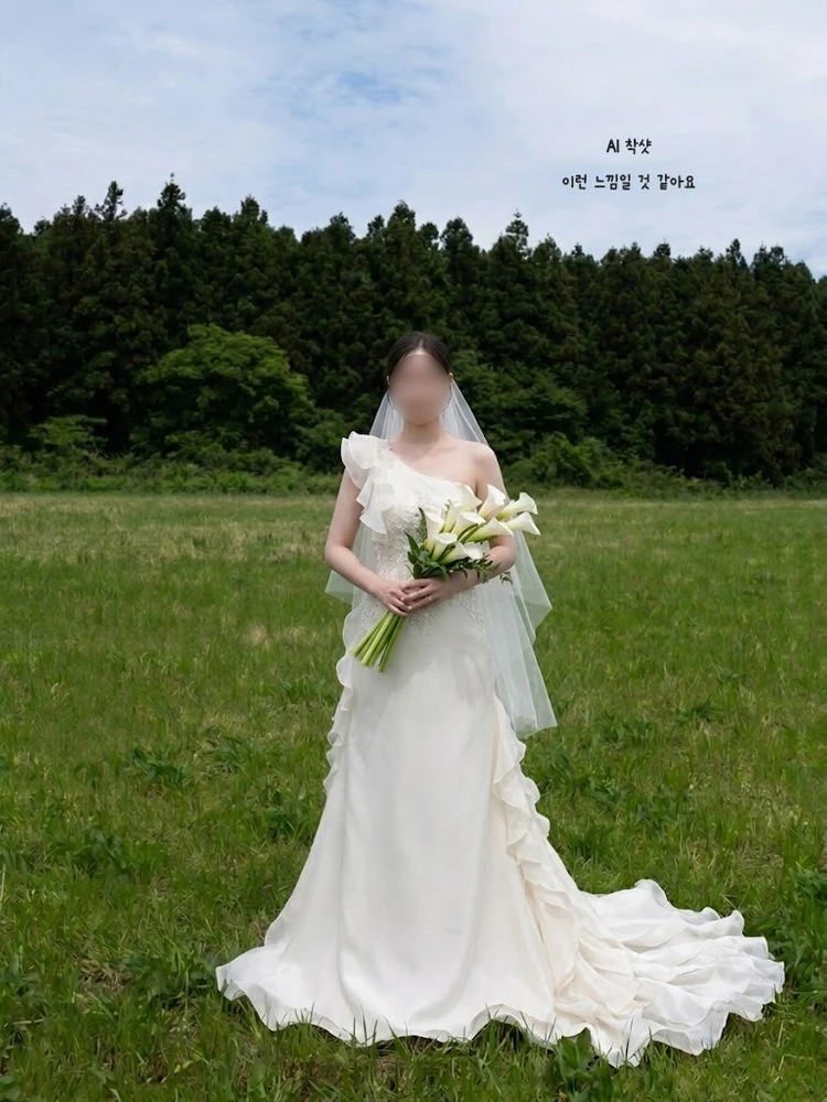 이탈리아 수입드레스 CARLO PIGNATELLI 100% 천연실크 원숄더 드레스 (셀프웨딩 야외스냅 연주회 무대 이미지
