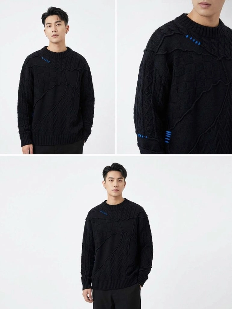 [L-XL] 아더에러 x 자라 남성 패치워크 오버사이즈 니트 스웨터 블랙 이미지