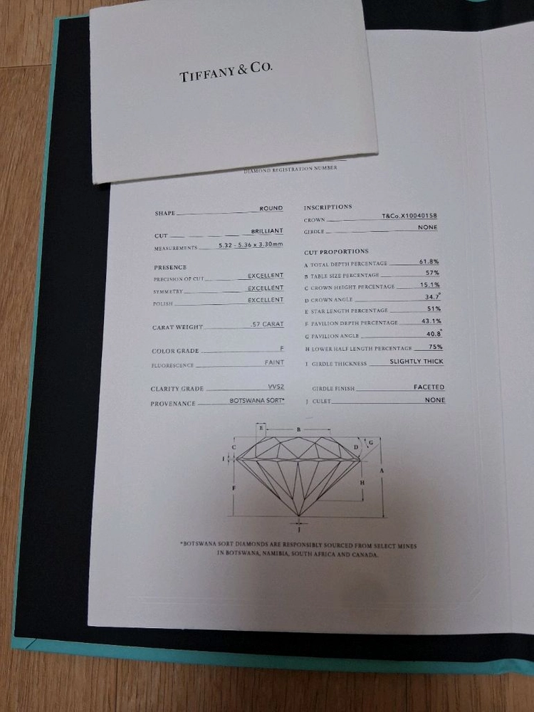 새상품)티파니 5.7부(0.57ct) 플래티늄 다이아 반지 이미지