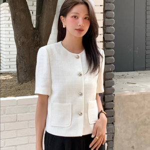로엠 올데이 칼라리스 트위드 반팔 자켓 아이보리 M사이즈 이미지