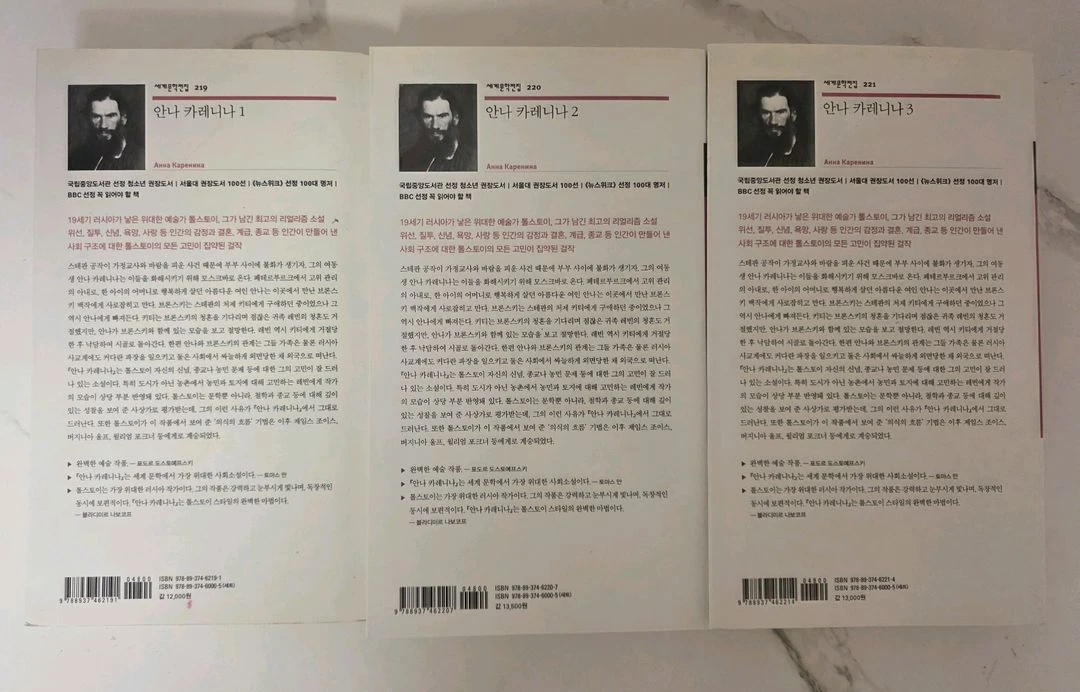 민음사 세계문학전집 안나 카레니나 3권 세트 책 이미지
