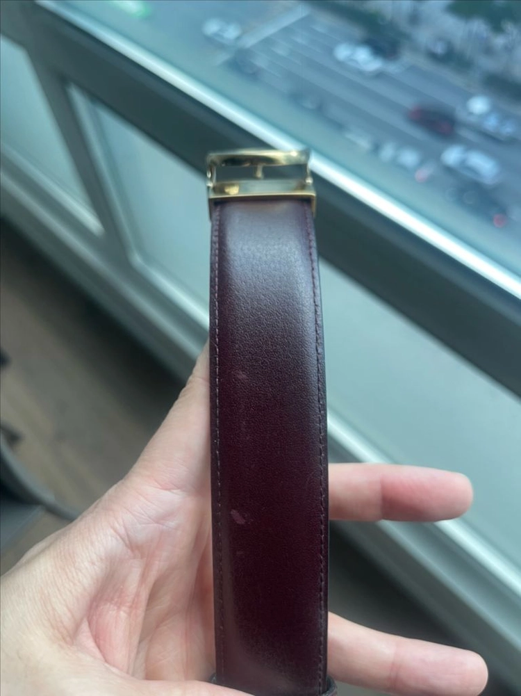 던힐 남성 가죽벨트 버건디 금장 이미지