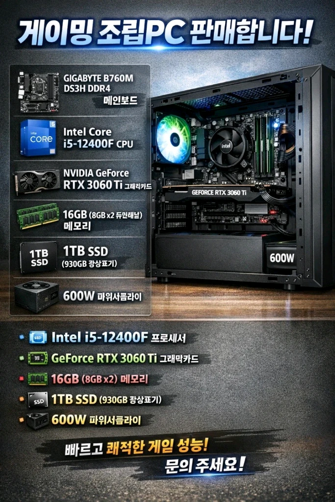 게이밍 조립PC 인텔 i5-12400F RTX 3060 Ti 이미지
