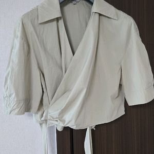 모한 웨이스트 리본 크롭 셔츠 이미지