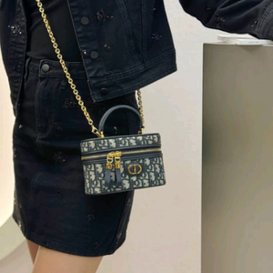 디올 30 몽테인 미니 베니티 케이스 오블리크 자카드 블루 이미지