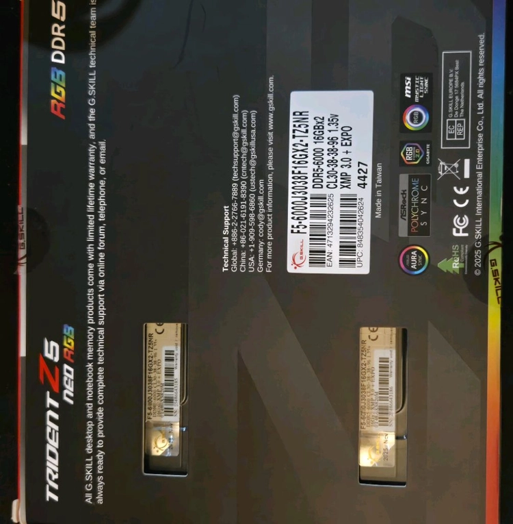 지스킬 z5 네오 트라이던트 6000 cl30 16x2 32기가 이미지