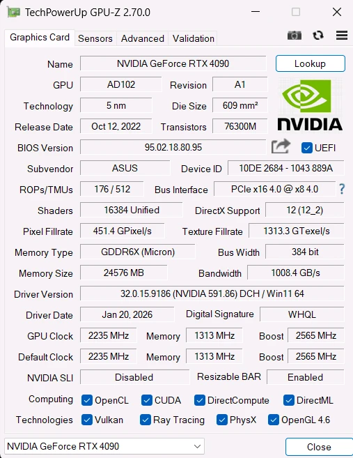 ASUS TUF RTX 4090 OC 24GB (TUF-RTX4090-O24G-GAMING) 판매 이미지