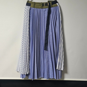 사카이(Sacai) 정품 비대칭 주름 스트라이프 랩 스커트 이미지