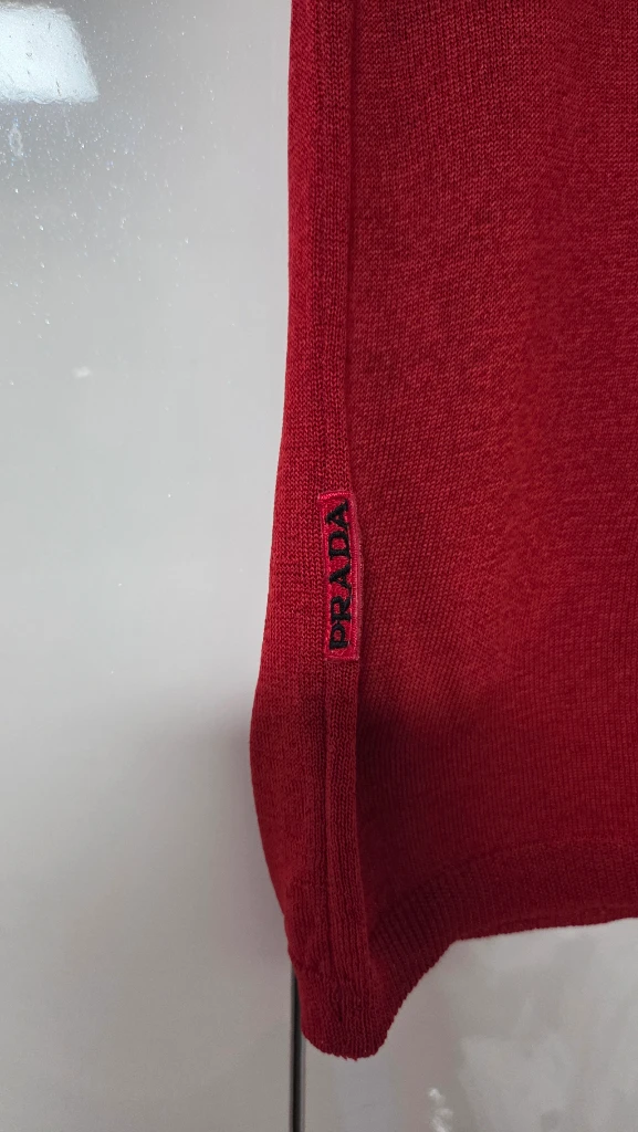 정품빈티지 PRADA 니트 반팔 카라티 38 레드 이미지