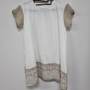 Gabardine K.T 화이트 배색 자수 린넨 원피스 이미지