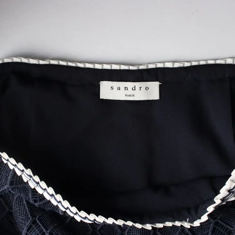 산드로 기하학 패턴 레이스 롱 스커트 치마 네이비 이미지