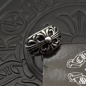 [S925 법정순은] 크롬하츠 스타일 플로랄 크로스 반지 (Floral Cross Ring) 이미지