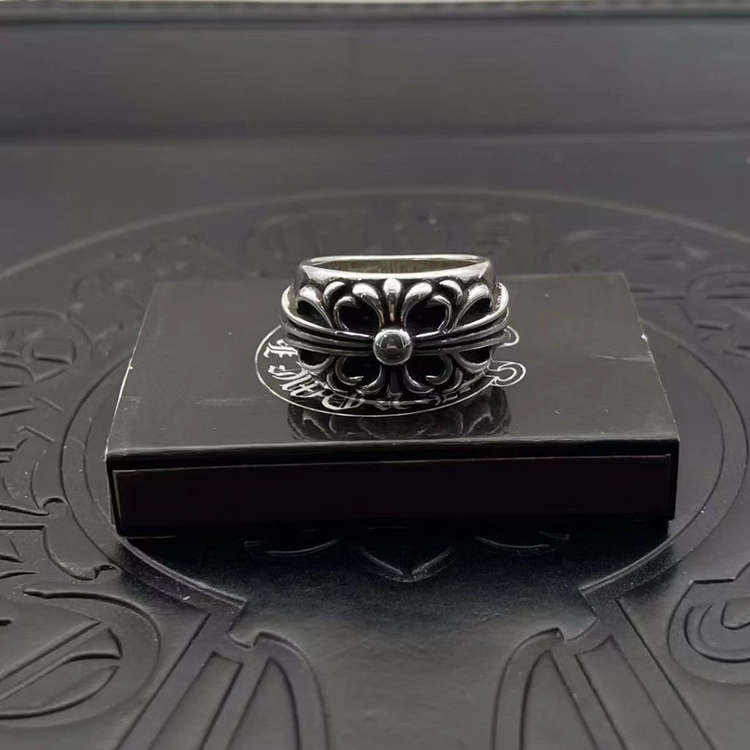 [S925 법정순은] 크롬하츠 스타일 플로랄 크로스 반지 (Floral Cross Ring) 이미지